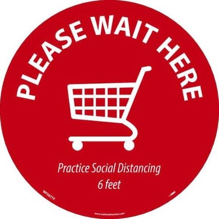 Nmc Walk On Floor Strip, PLEASE WAIT HERE PRACTICE SOCIAL DISTANCING 6 FEET, TexWalk, Red on White WFS82TX